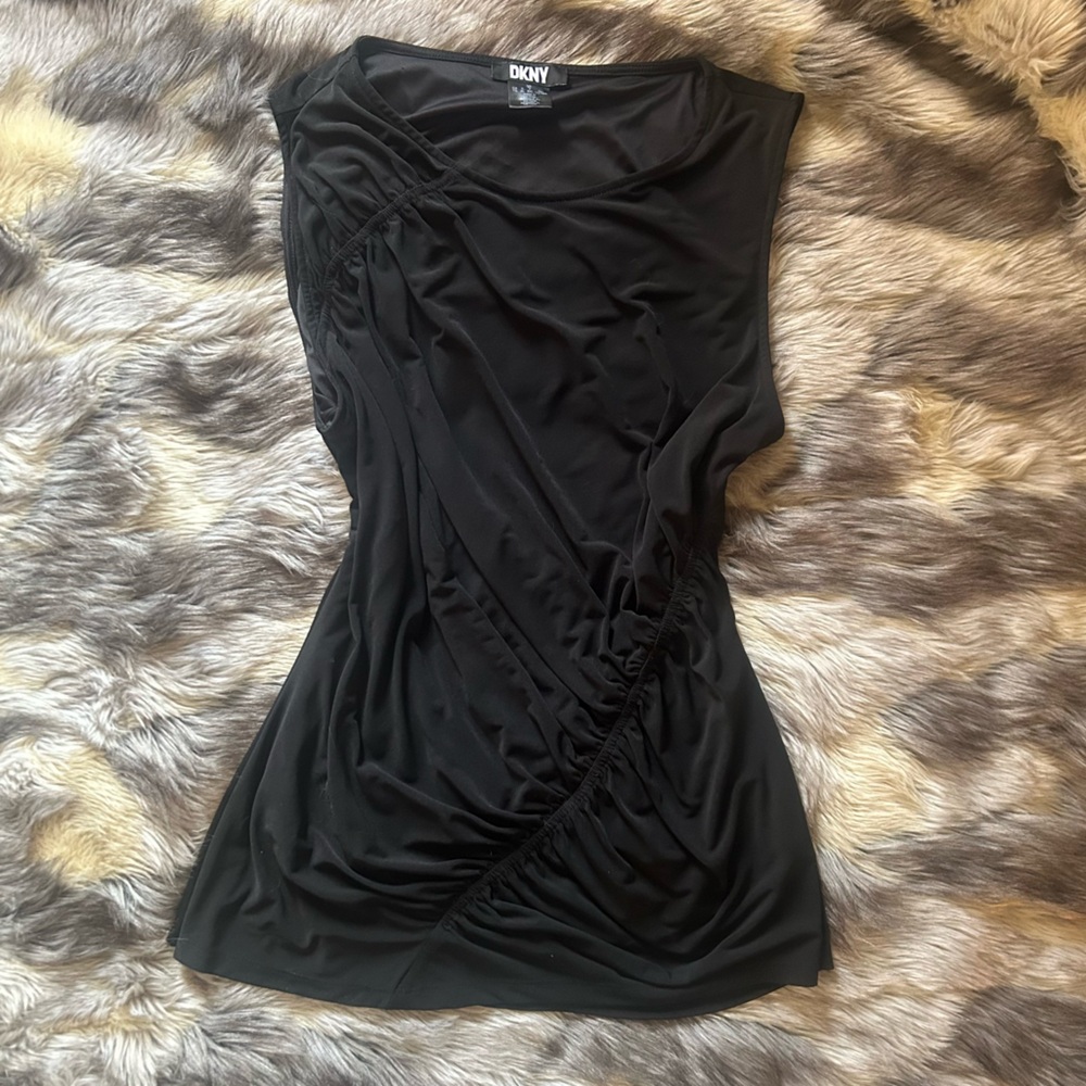 DKNY Black Sleeveless Ruched Top